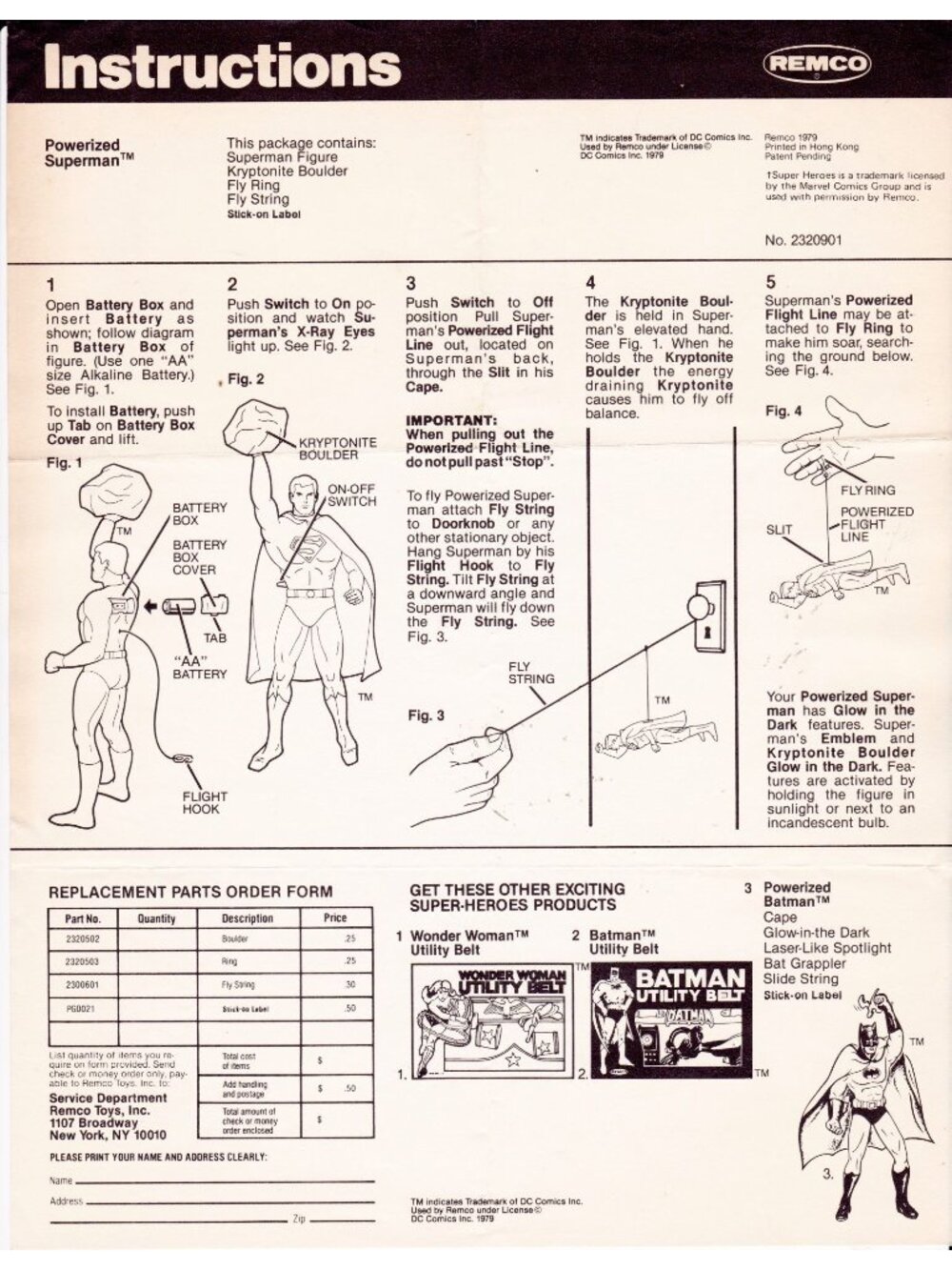 Powerized Superman Instructions 1979 Remco DC Comics Toy Sheet Vintage